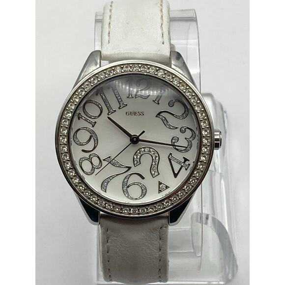 Guess Womens Watch 37mm White on Silver - New Battery - Leather Band G75960L WR - Picture 1 of 12